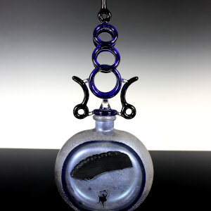 Torchworked Glass Stopper</br>Furnace Blown Bottle and Enamel</br>4 x 2 x 12”</br>2021