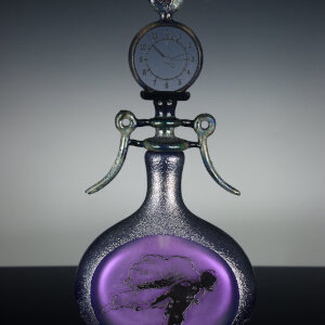 Coldworked Blown Glass, Enamel</br>Torchworked Stopper</br>6 x 2 x 14”</br>2022