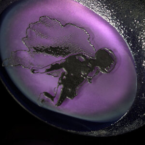 Coldworked Blown Glass, Enamel</br>Torchworked Stopper</br>6 x 2 x 14”</br>2022