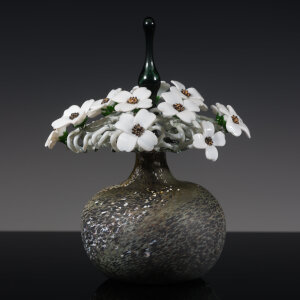 Torchworked Glass Stopper</br>Furnace Blown Bottle</br>8 x 8 x 10”</br>2021